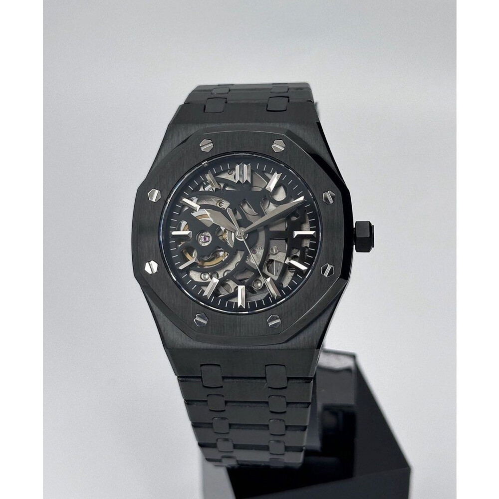 Custom Seiko Mod • Black Skeleton AP w/ Silver Accent • 39mm
